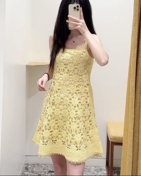 Knitted colors weave sling France style dress for women