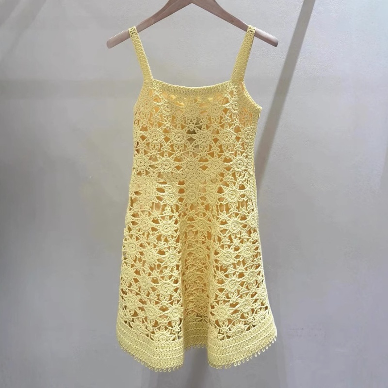 Knitted colors weave sling France style dress for women