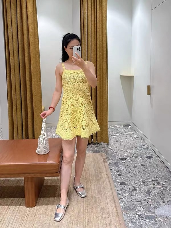 Knitted colors weave sling France style dress for women