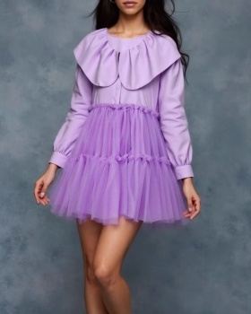 Gauze big skirt doll shirt France style splice T-back