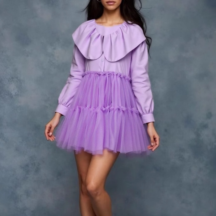 Gauze big skirt doll shirt France style splice T-back