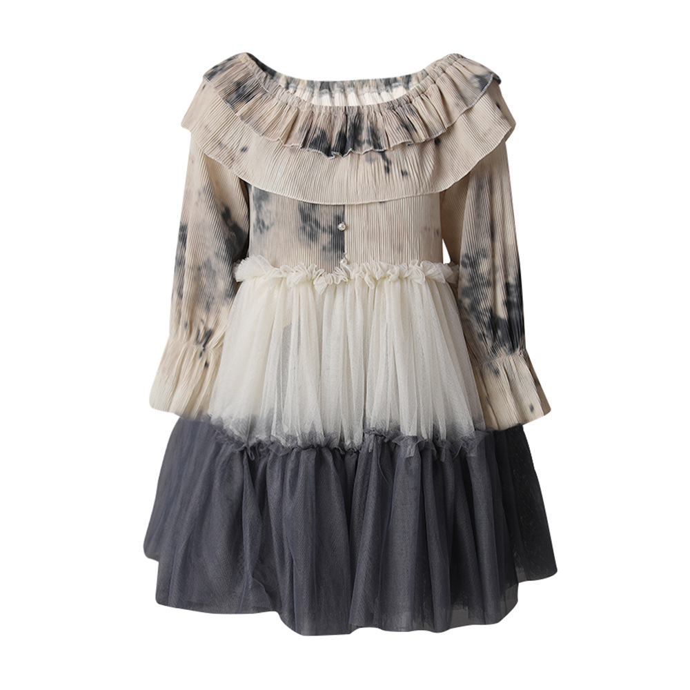 Lotus leaf edges splice T-back ink elegant dress