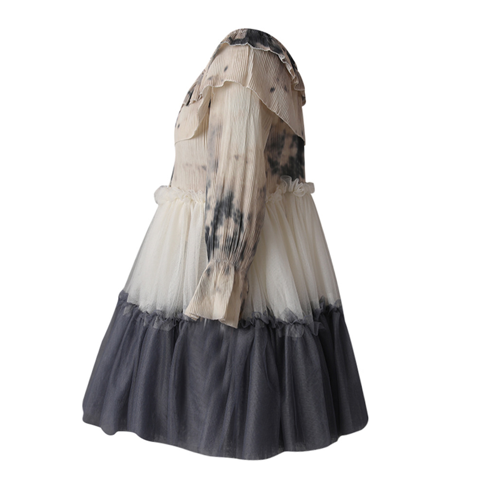 Lotus leaf edges splice T-back ink elegant dress