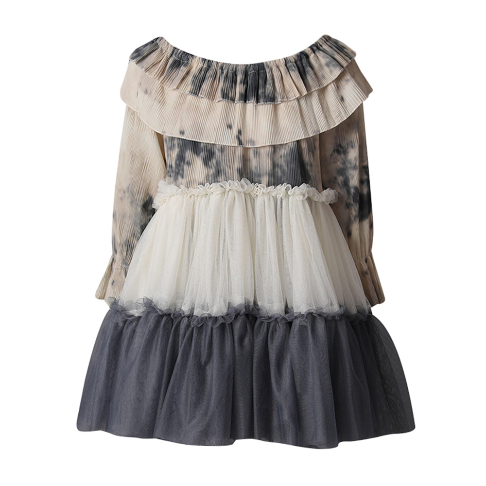 Lotus leaf edges splice T-back ink elegant dress