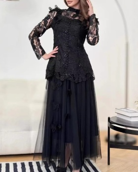 Autumn lace skirt gauze butterfly tops a set for women