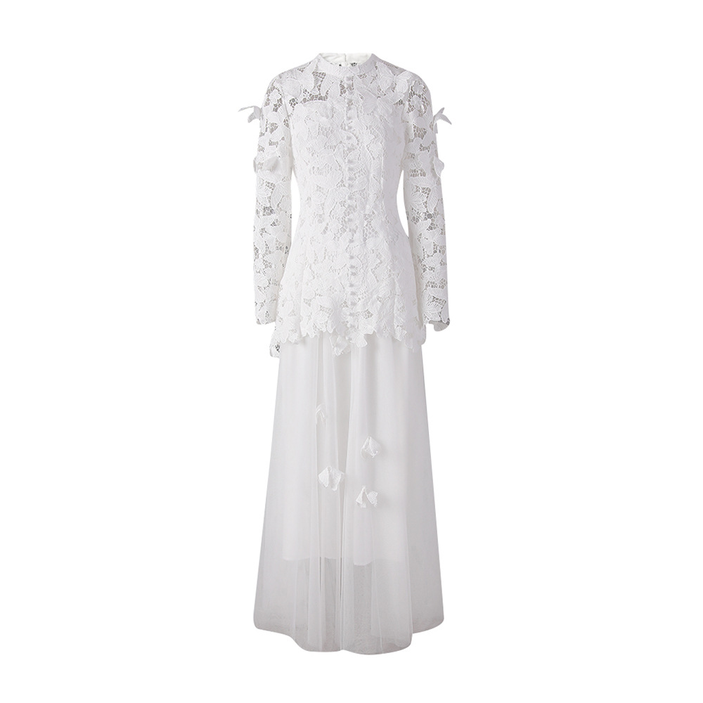 Autumn lace skirt gauze butterfly tops a set for women