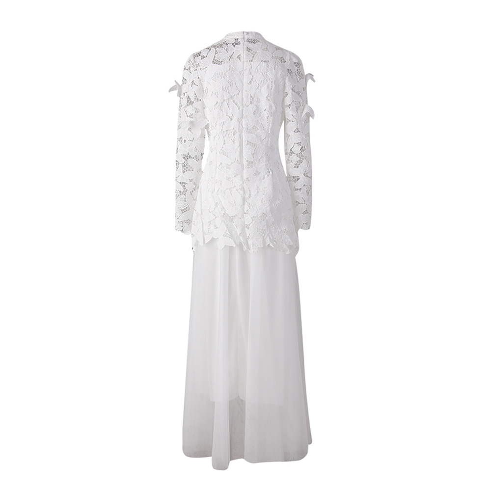 Autumn lace skirt gauze butterfly tops a set for women