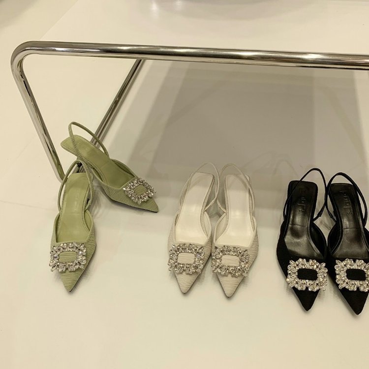 Pointed side buckle sandals fine-root shoes for women
