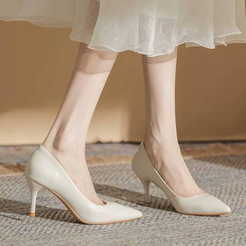 White pointed high-heeled shoes fine-root shoes for women