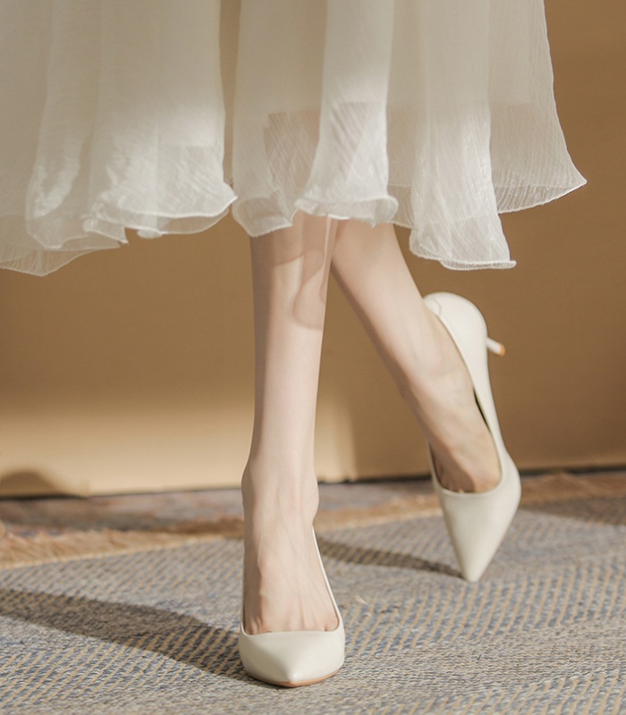 White pointed high-heeled shoes fine-root shoes for women