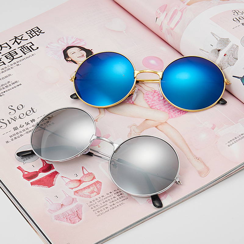 Couples retro round Sunglasses colors reflective toad glasses