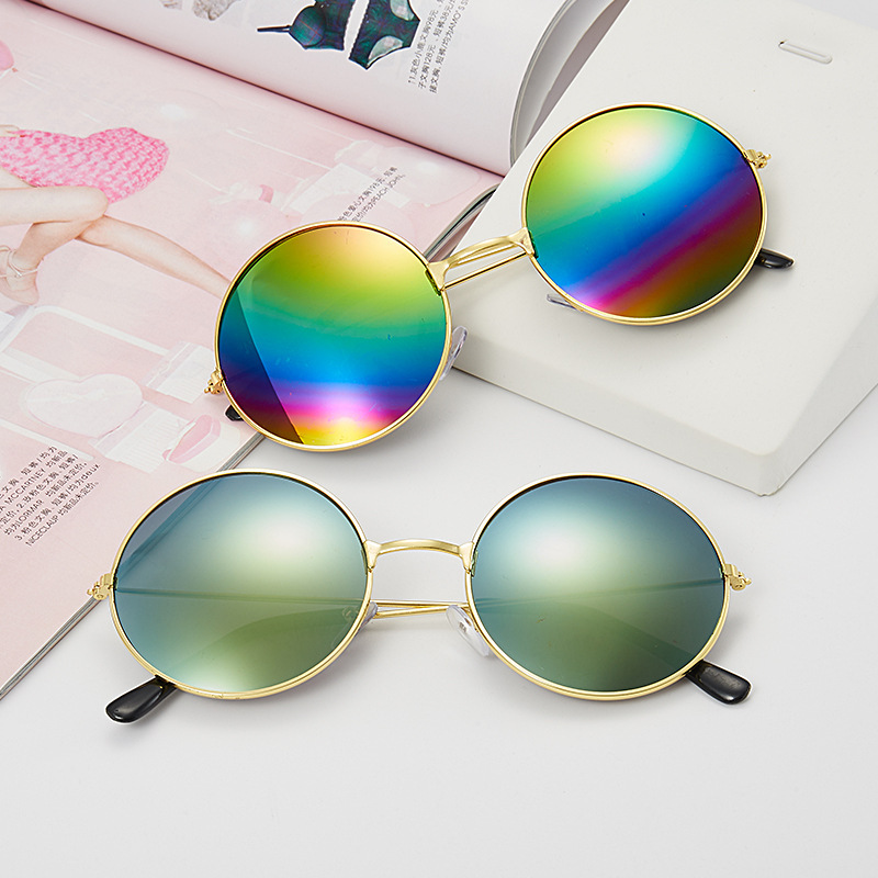 Couples retro round Sunglasses colors reflective toad glasses