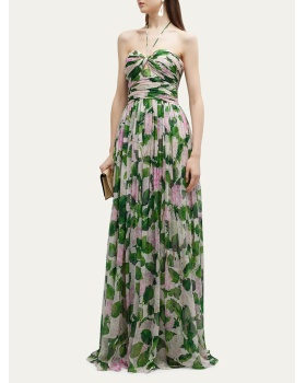 Fashion printing summer dress green long halter long dress