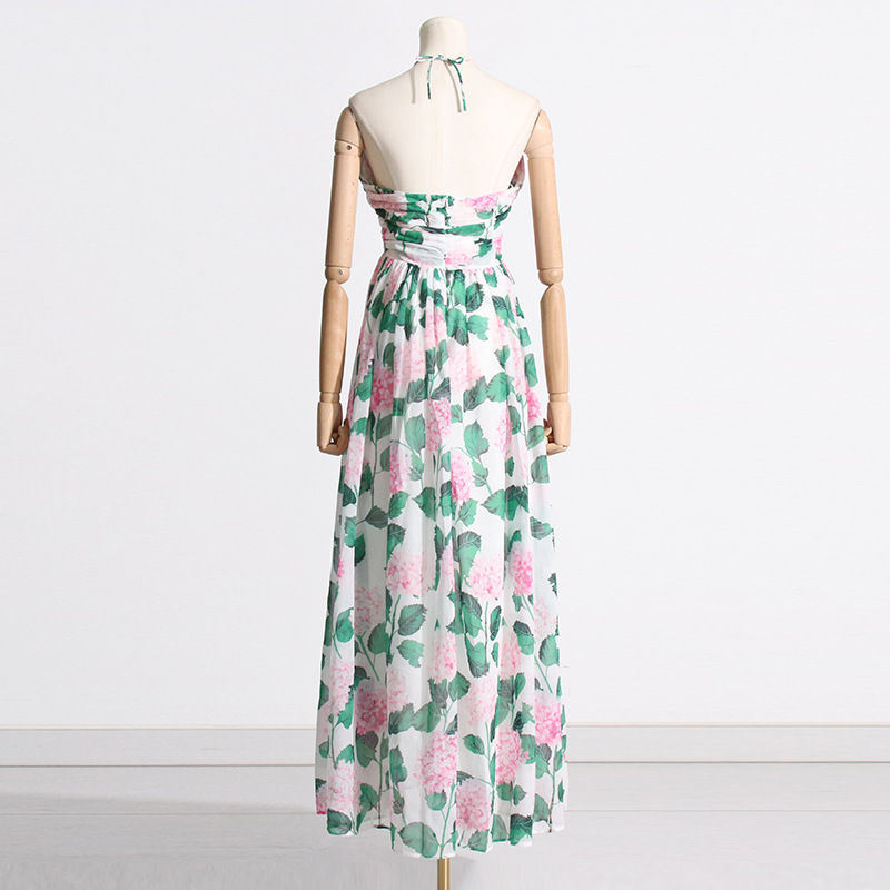 Fashion printing summer dress green long halter long dress