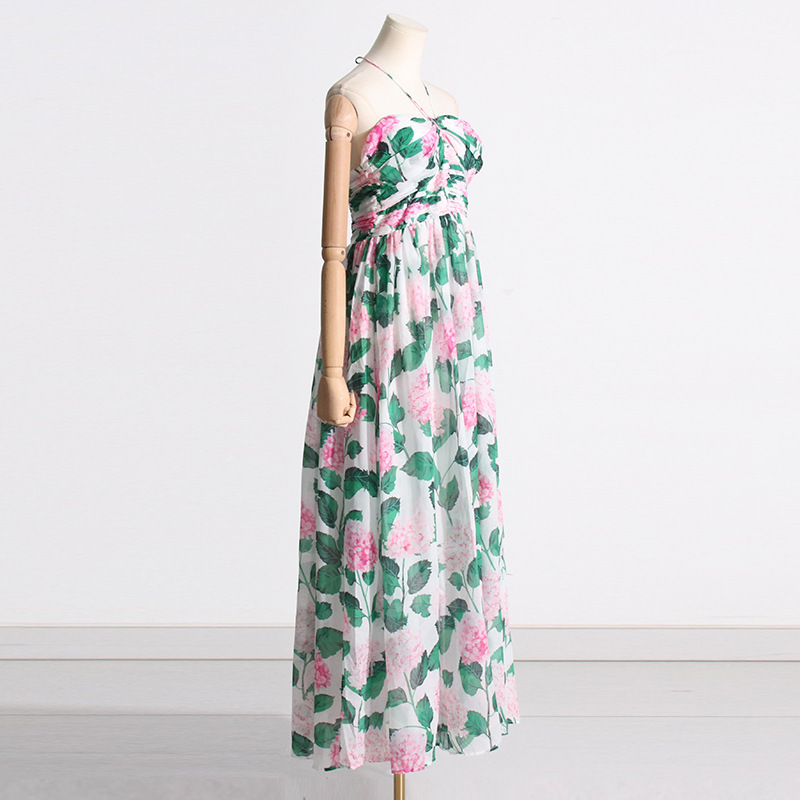 Fashion printing summer dress green long halter long dress