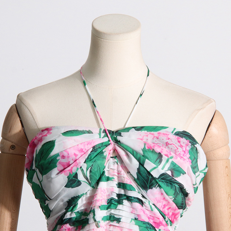 Fashion printing summer dress green long halter long dress