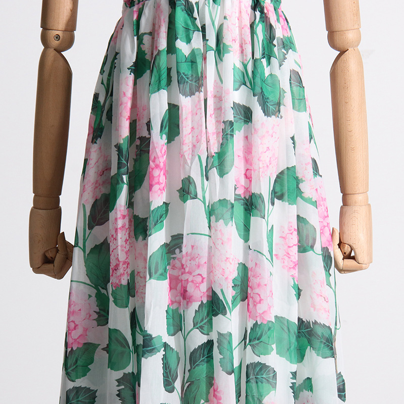 Fashion printing summer dress green long halter long dress