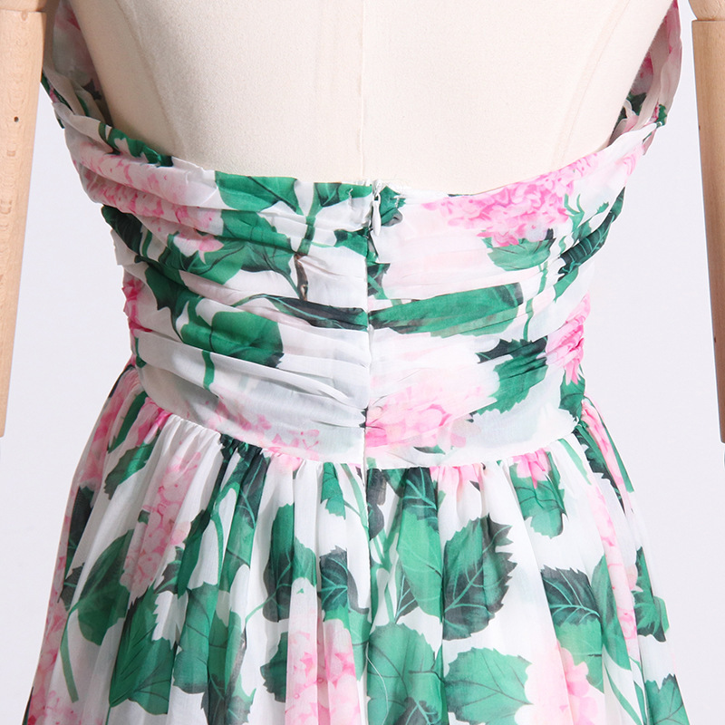 Fashion printing summer dress green long halter long dress