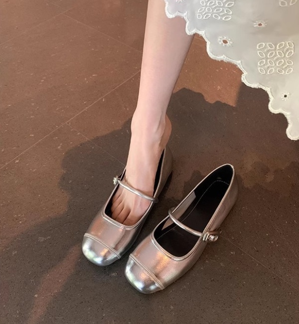 Genuine leather low silver sheepskin flat shoes