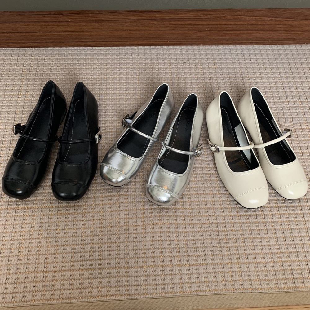 Genuine leather low silver sheepskin flat shoes