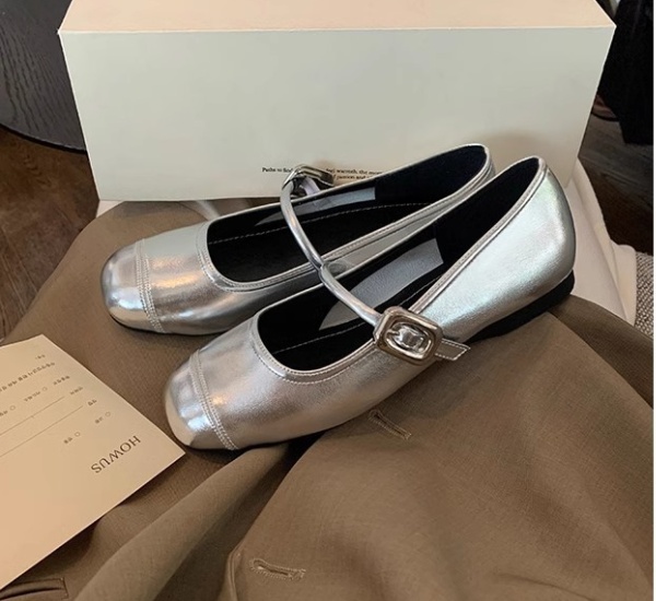 Genuine leather low silver sheepskin flat shoes