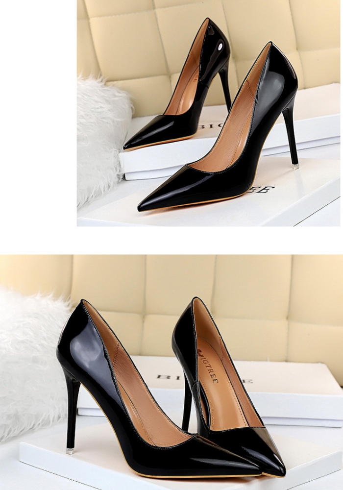 European style slim high-heeled simple glossy sexy shoes