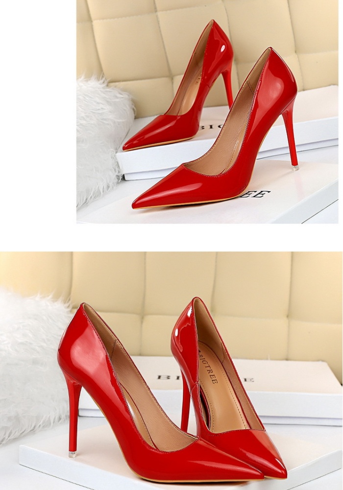 European style slim high-heeled simple glossy sexy shoes