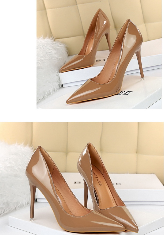 European style slim high-heeled simple glossy sexy shoes