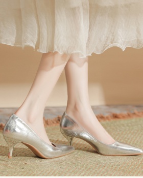 Bridesmaids gold high-heeled shoes buff all-match shoes