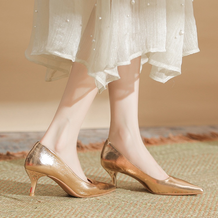 Bridesmaids gold high-heeled shoes buff all-match shoes