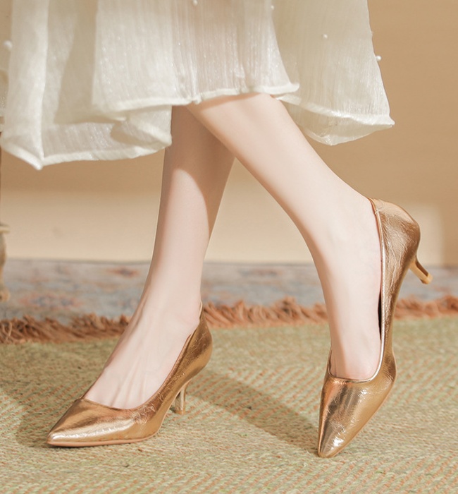 Bridesmaids gold high-heeled shoes buff all-match shoes