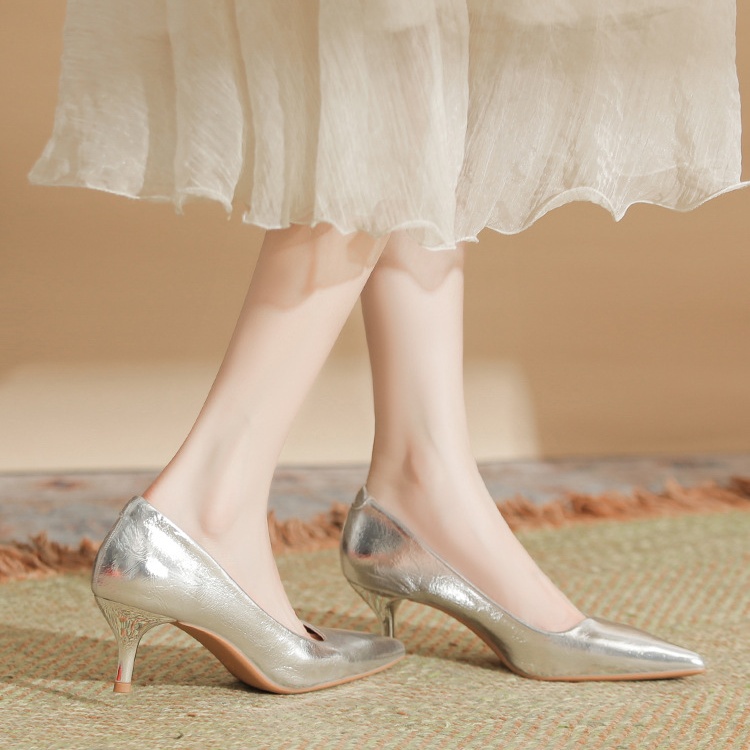 Bridesmaids gold high-heeled shoes buff all-match shoes