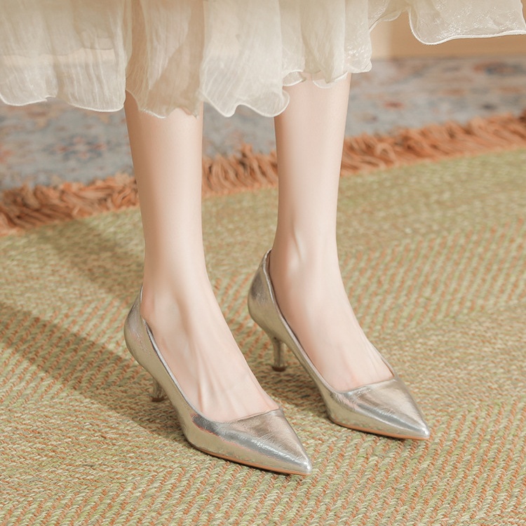 Bridesmaids gold high-heeled shoes buff all-match shoes
