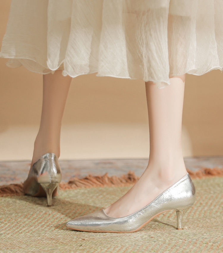 Bridesmaids gold high-heeled shoes buff all-match shoes