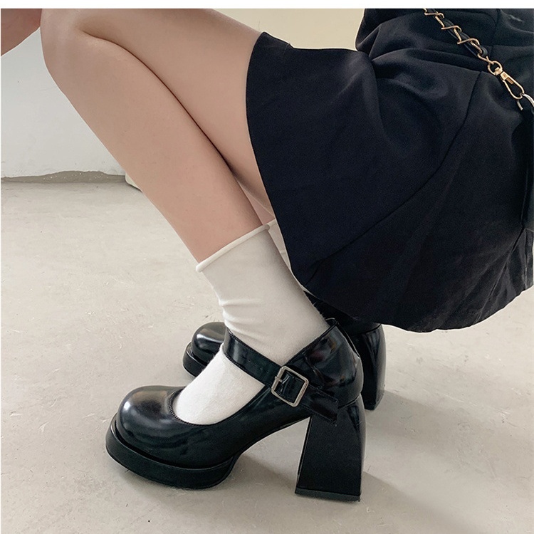 Temperament spicegirl leather shoes small thick crust shoes