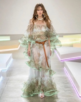 Printing summer skirt catwalk lotus leaf edges shirt a set