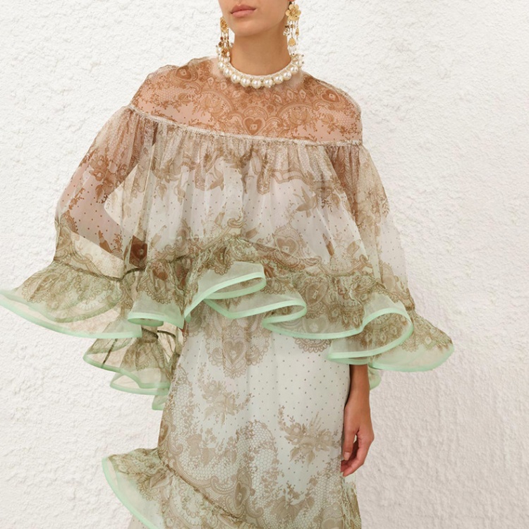 Printing summer skirt catwalk lotus leaf edges shirt a set