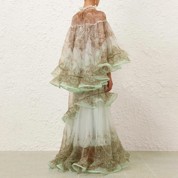 Printing summer skirt catwalk lotus leaf edges shirt a set