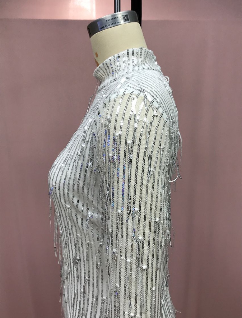 Sequins high collar dress European style halter T-back