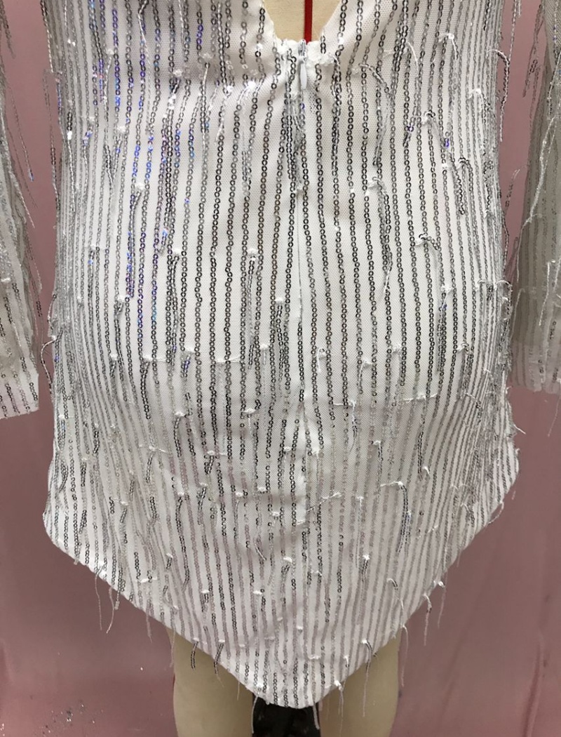 Sequins high collar dress European style halter T-back
