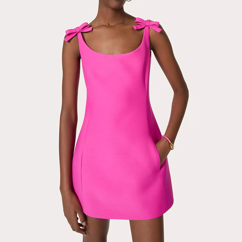 Back zip bow summer T-back sleeveless fashion dress