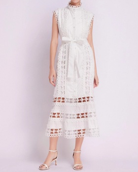 Round neck pure summer perspective retro niche hollow dress