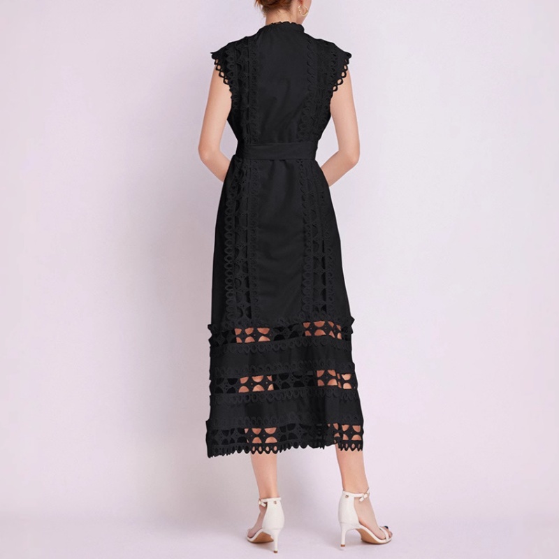 Round neck pure summer perspective retro niche hollow dress