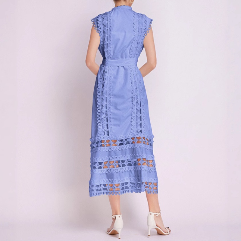 Round neck pure summer perspective retro niche hollow dress