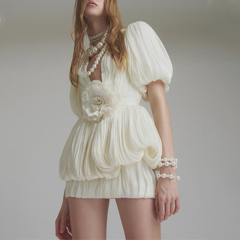 Niche V-neck package hip dress lantern sleeve summer T-back