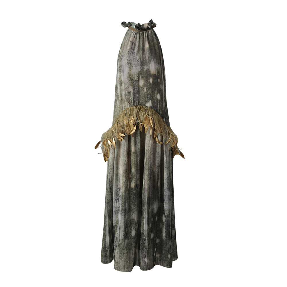 Halter France style loose dress sleeveless feather strap dress