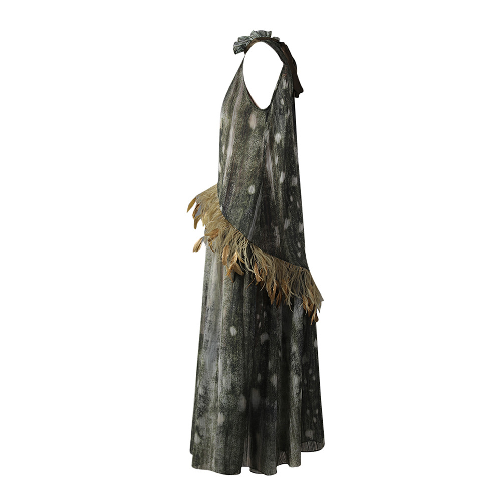 Halter France style loose dress sleeveless feather strap dress