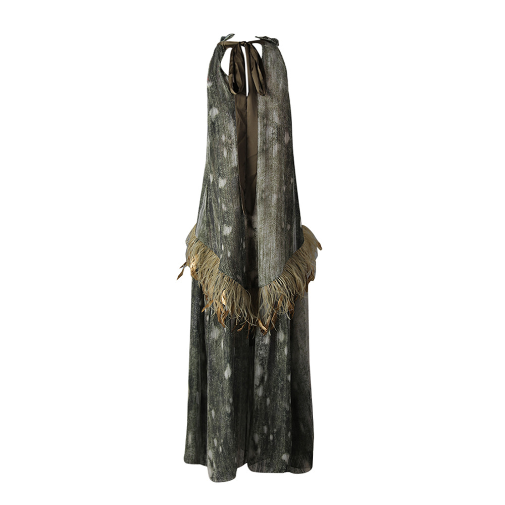 Halter France style loose dress sleeveless feather strap dress
