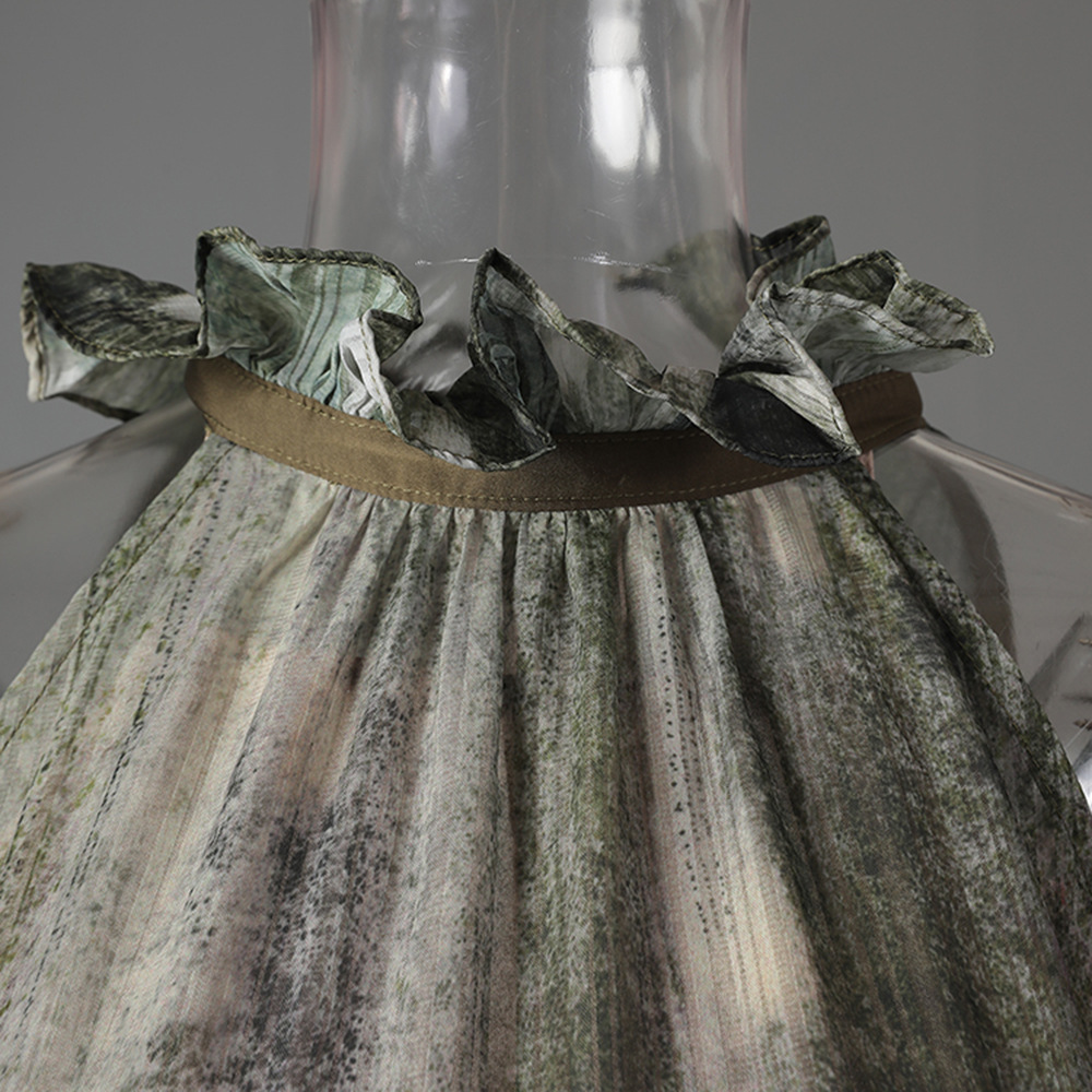 Halter France style loose dress sleeveless feather strap dress