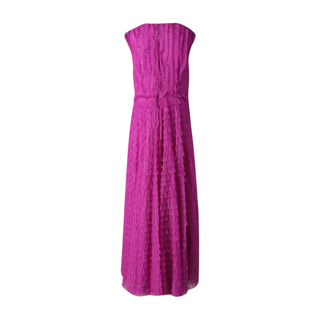 Pinched waist temperament cake dress V-neck sleeveless long dress